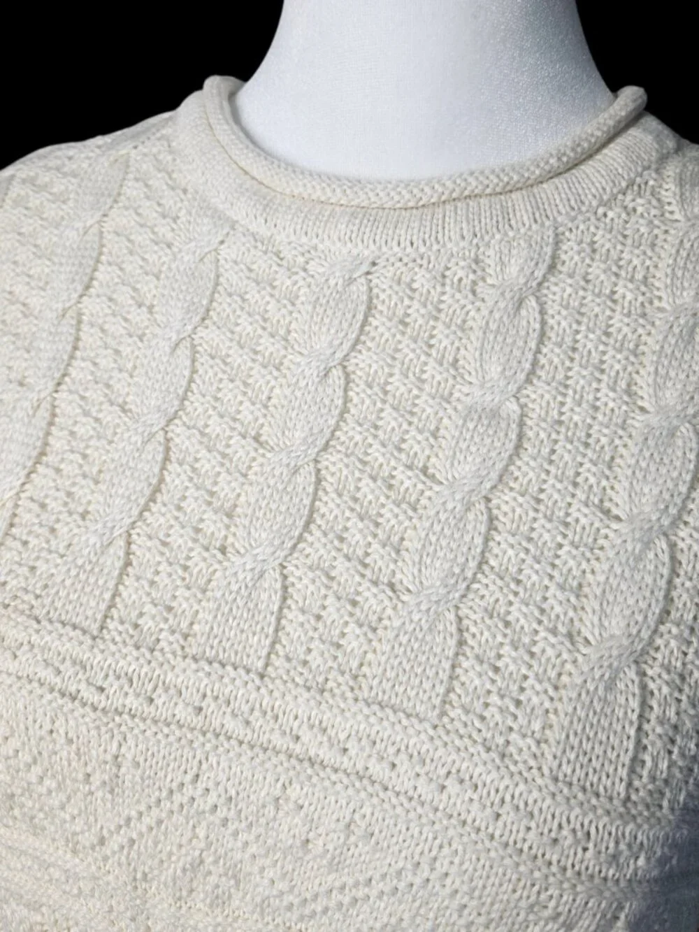 Lauren Ralph Lauren Women's XL Cable Knit Sweater Cream Linen/Cotton Roll Neck
